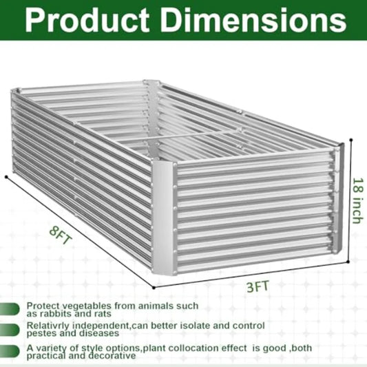 2 Pack Tall 8x3FT Corrugated Galvanized Steel Raised Garden Bed