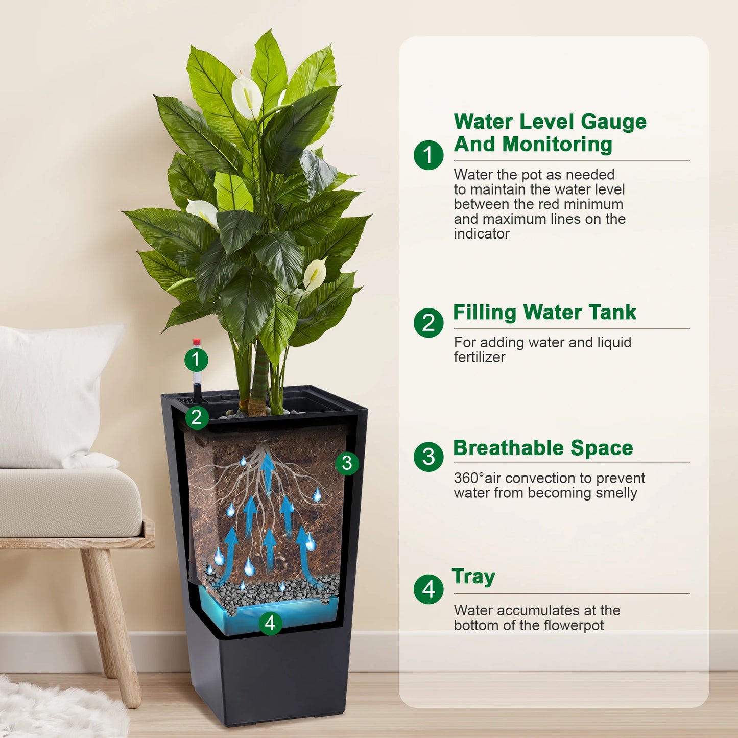 2pcs Front Porch Planter Pots with Drainage Holes Auto Watering