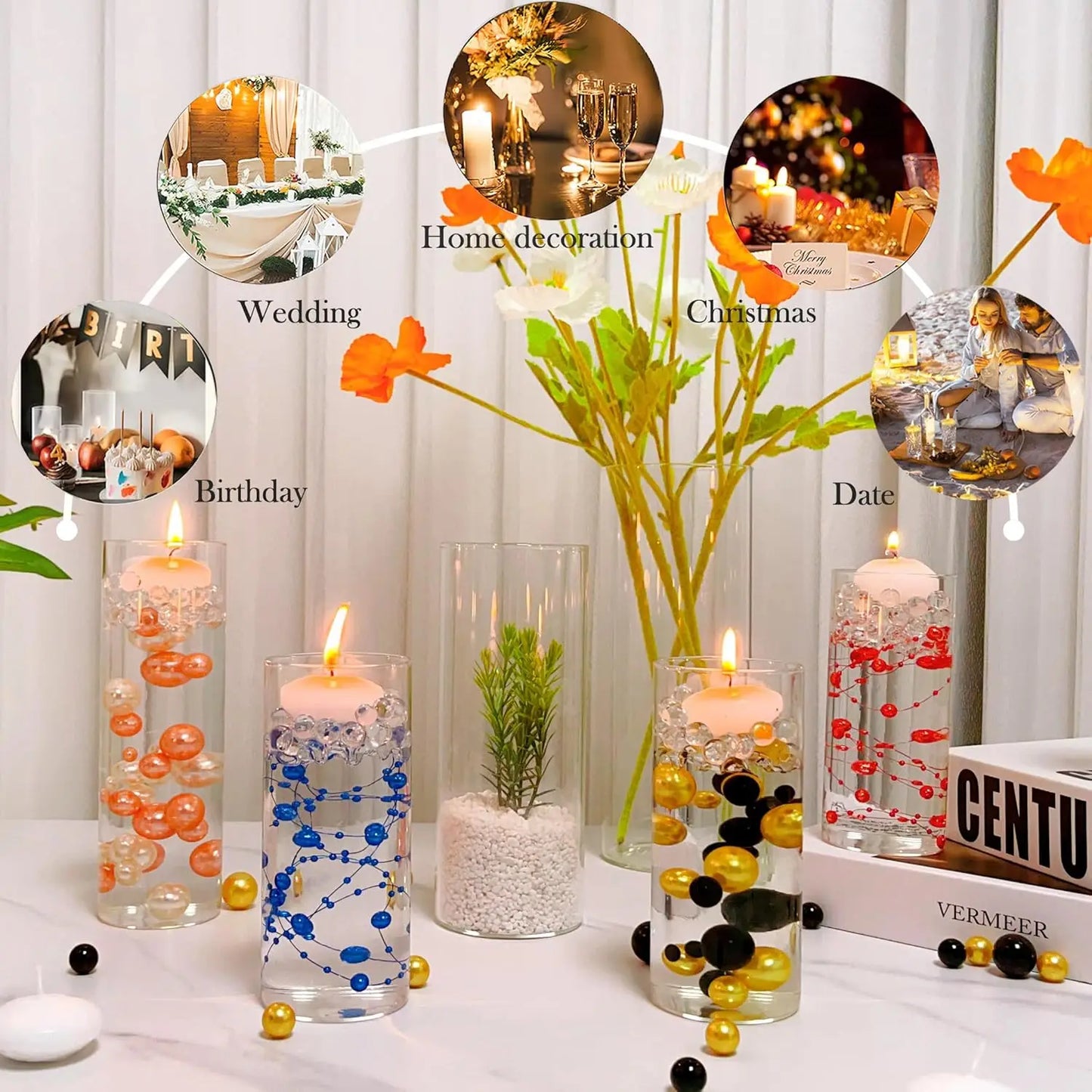 16-Piece Glass Cylinder Vase Set with 24 Floating Candles