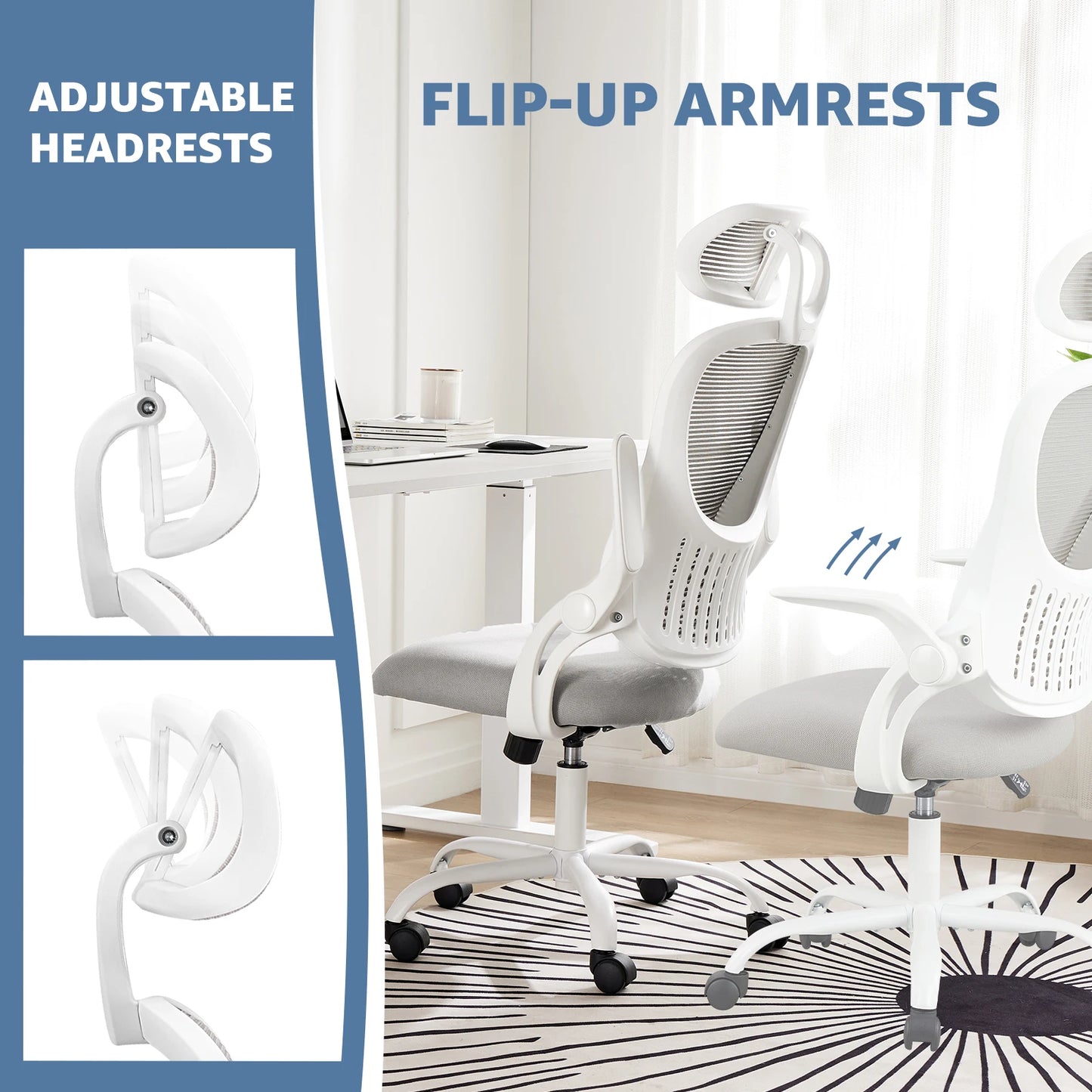 Comfortable Ergonomic Mesh Office, Computer Desk, Flip-up Arms Chair