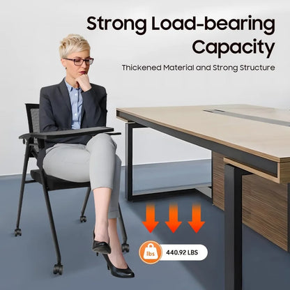 Tablet Armchair with Caster Wheels, Foldable Ergonomic Mesh Back and Arms