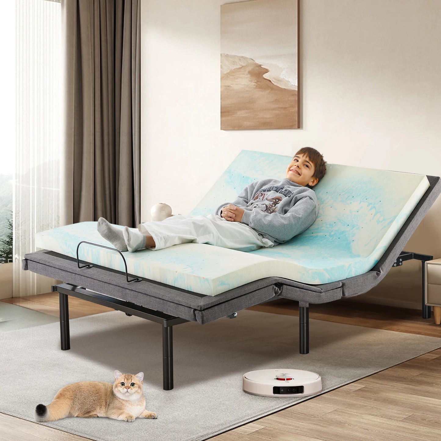 Electric Adjustable, Ergonomic Bed Frame with Wireless Remote, Zero Gravity Bed with 2 USB Ports For Bed Room