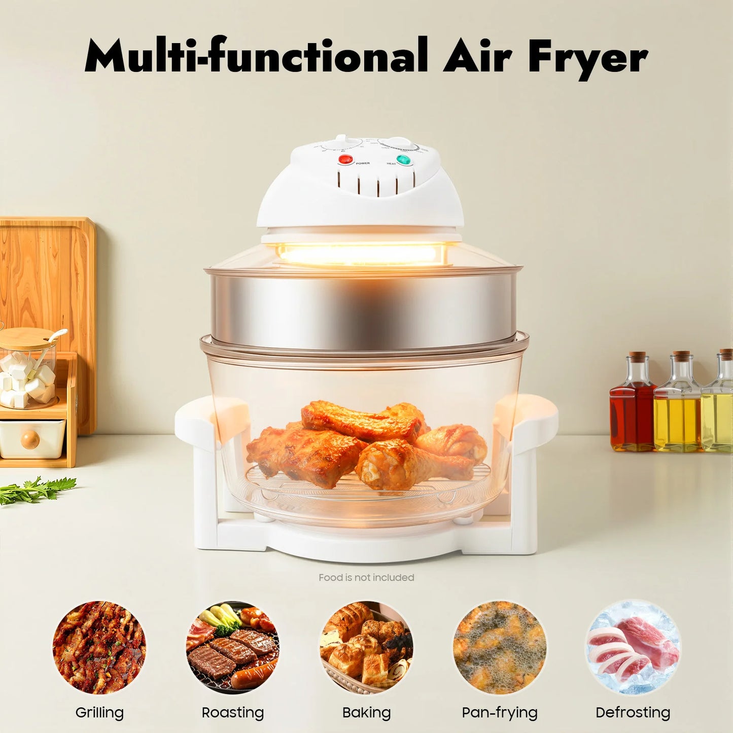 360° Hot Air Circulation Oil-Free Cooker with Grill Rack for Home Kitchen