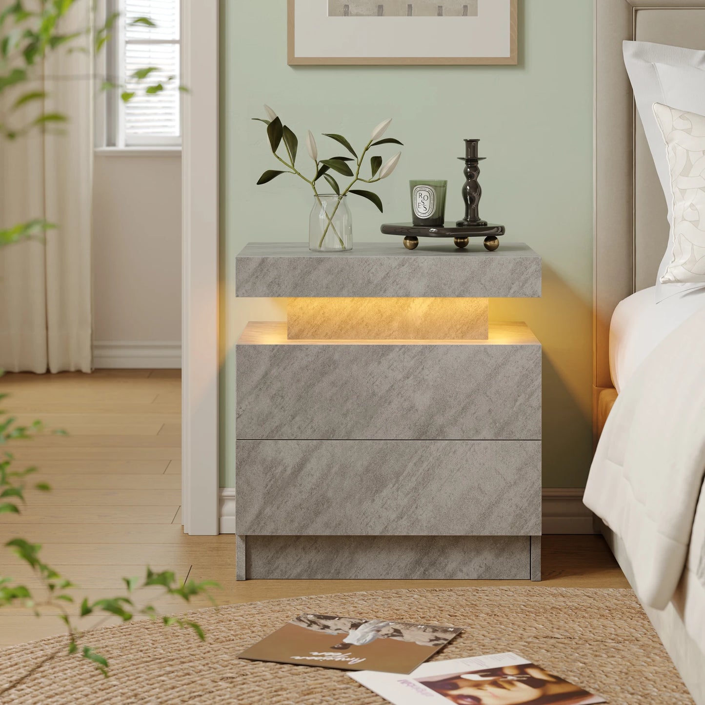 LED Nightstands with 2 Drawers for Bedroom, Living Room