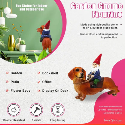 Gnome and a Dachshund Garden Statue Indoor Outdoor