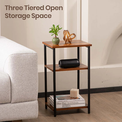 Two Steel Frame 3-Tier End Tables with Adjustable Feet