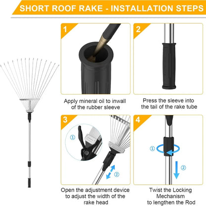 Roof and Yard Rake 7-31 FT, Dual Use to Clean Leaves, Branches and Debris for Roofs/Lawn