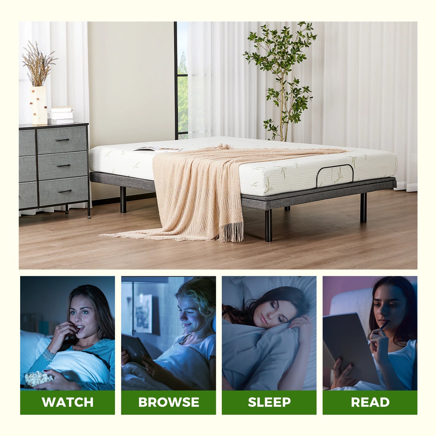 Electric Adjustable, Ergonomic Bed Frame with Wireless Remote, Zero Gravity Bed with 2 USB Ports For Bed Room