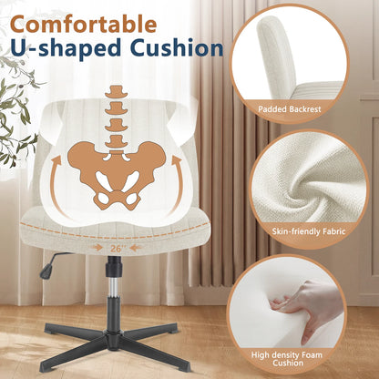 Adjustable Swivel Cross Legged Office, Living Room, Armless Gaming Chair, Vanity, Home Office