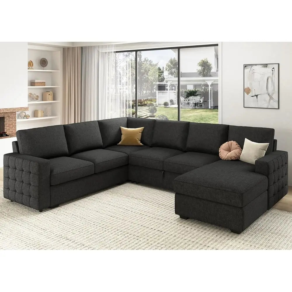 Gray Sectional Sofa with Hidden Bed and Storage