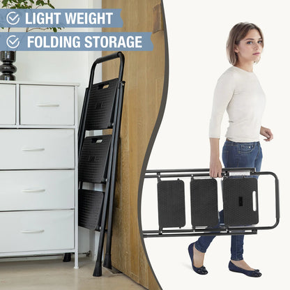 Folding 2 Step Ladder Stool with Anti-Slip Pedal 800lbs Capacity