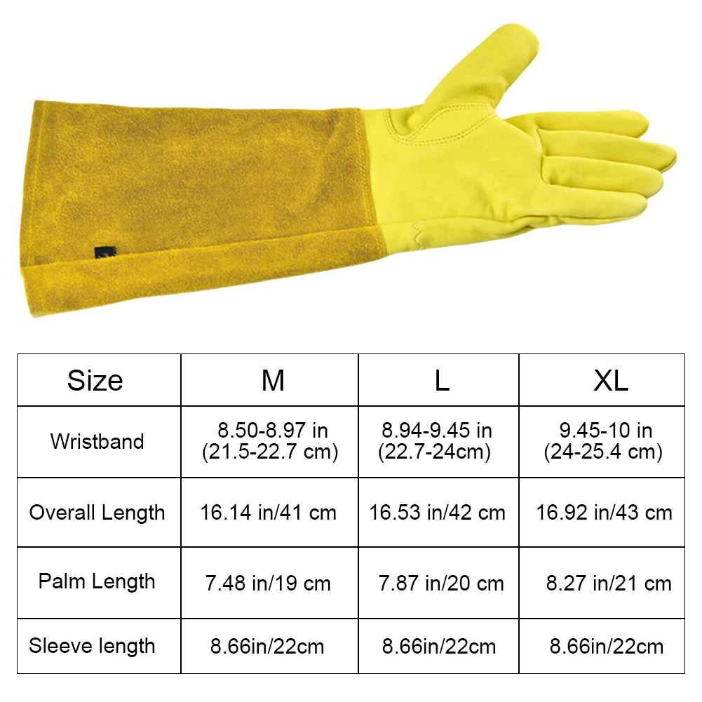 1 Pair Long Thorn Proof Breathable Leather Gardening Gloves