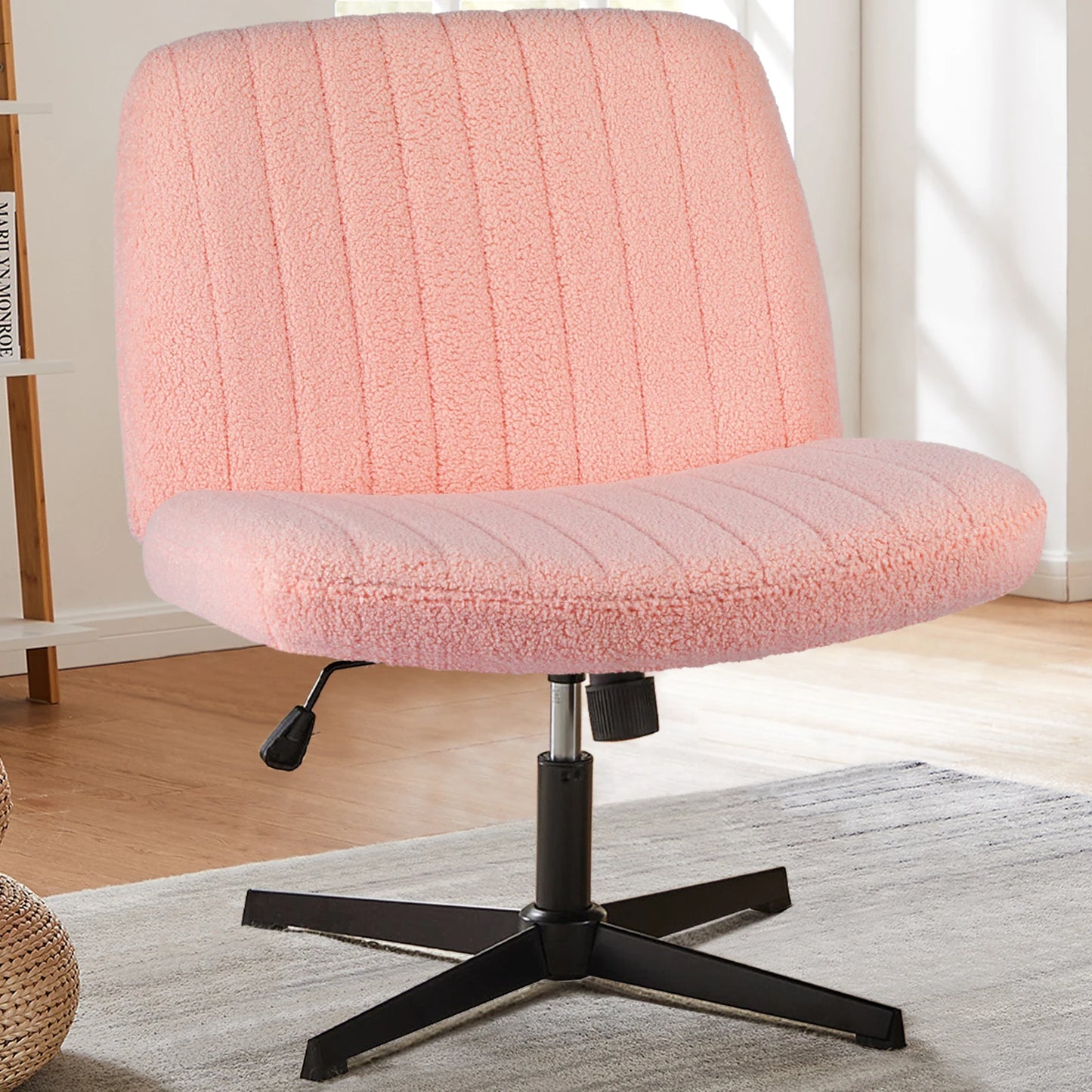 Adjustable Swivel Cross Legged Office, Living Room, Armless Gaming Chair, Vanity, Home Office
