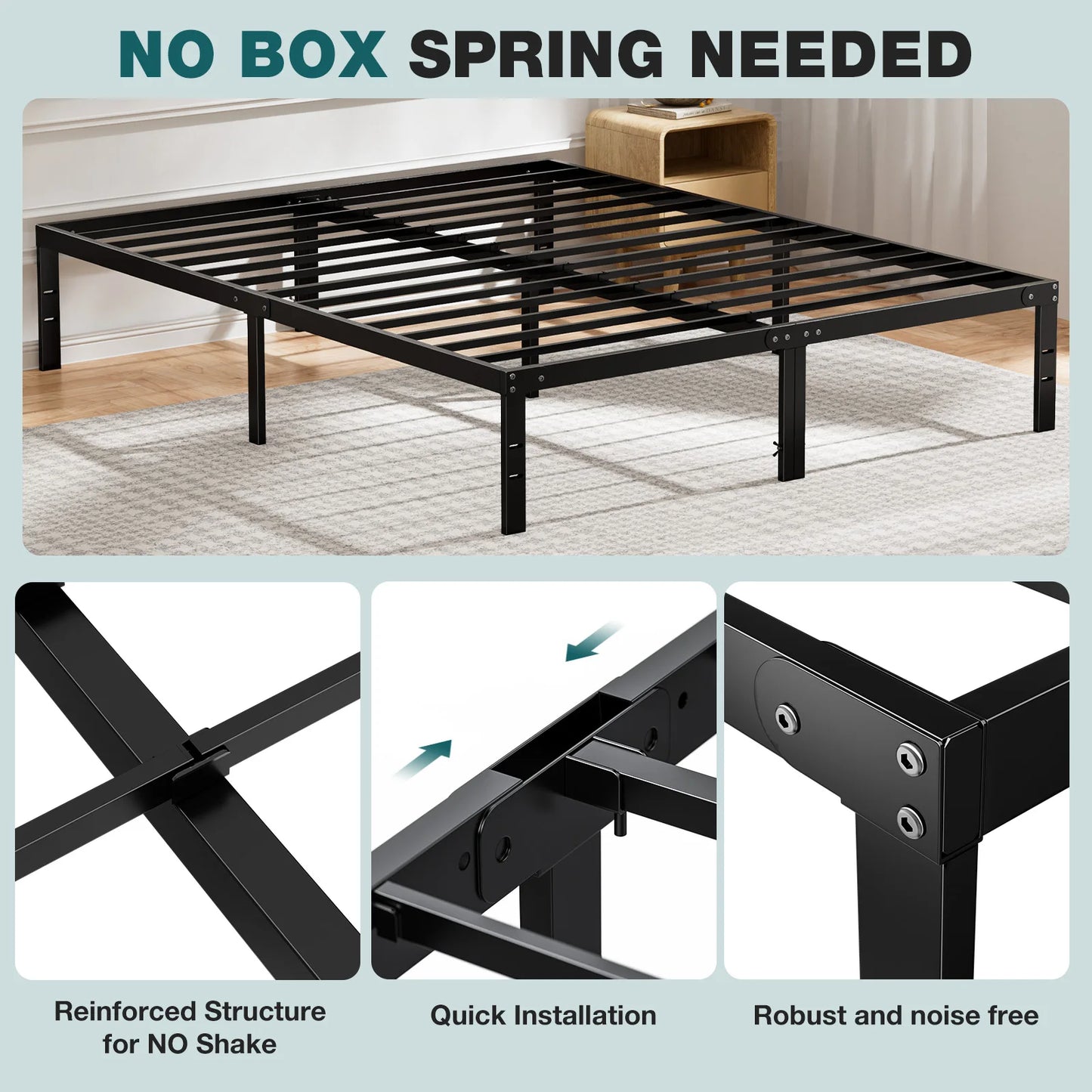 Basic Metal Platform Bed Frame, Twin, Full, Queen, King Size Bedroom Frames with Storage Space, Sturdy Steel Slat Support 350LBS