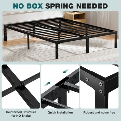 Basic Metal Platform Bed Frame, Twin, Full, Queen, King Size Bedroom Frames with Storage Space, Sturdy Steel Slat Support 350LBS