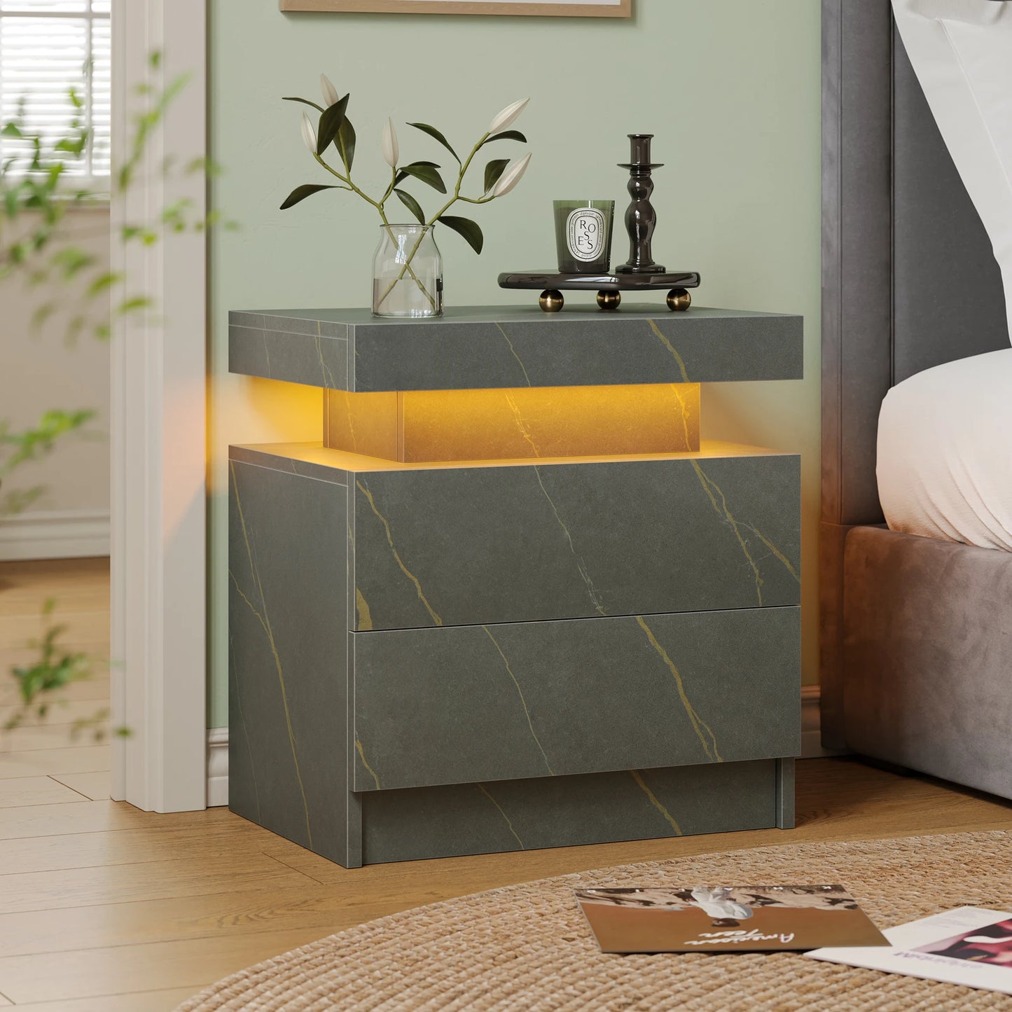 LED Nightstands with 2 Drawers for Bedroom, Living Room