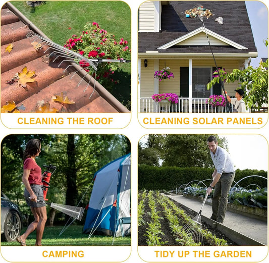 Roof and Yard Rake 7-31 FT, Dual Use to Clean Leaves, Branches and Debris for Roofs/Lawn