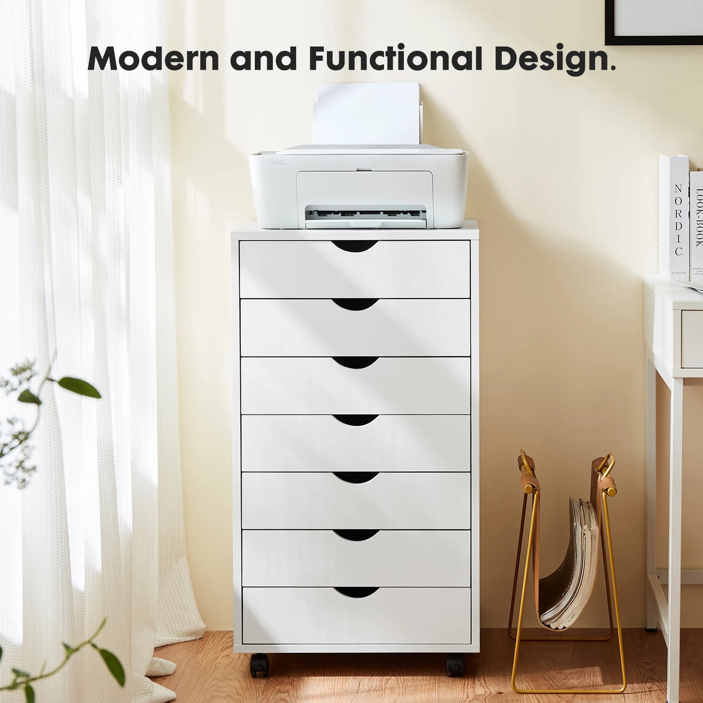 7 Drawer, Wooden Organizer Chest, Storage Mobile Cabinet on Wheels