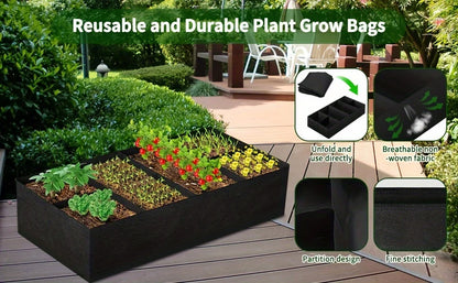 3x6FT Breathable Planter Raised Garden Bed, 128 Gallon 8 Grids Plant Grow Bags