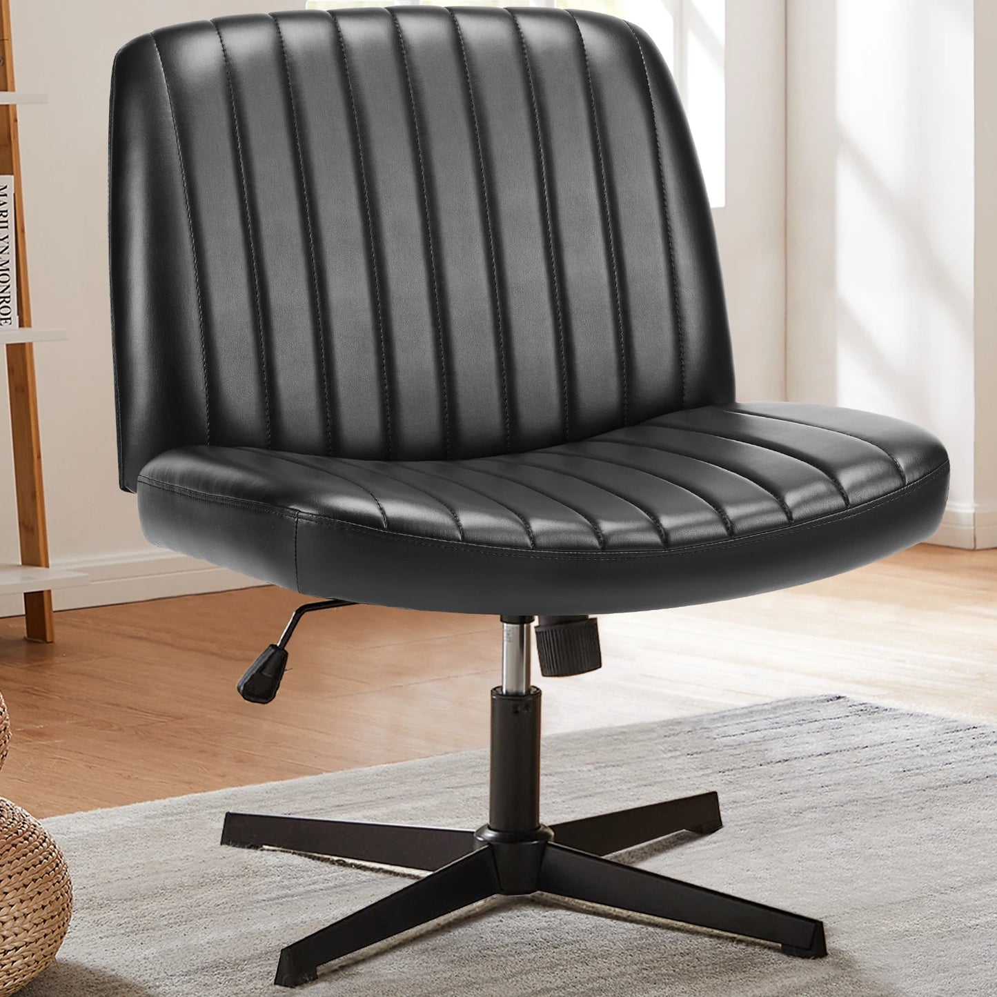 Adjustable Swivel Cross Legged Office, Living Room, Armless Gaming Chair, Vanity, Home Office