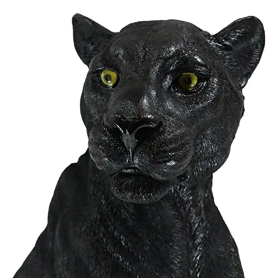 Realistic Sitting Black Panther Large Statue 20.5 Tall
