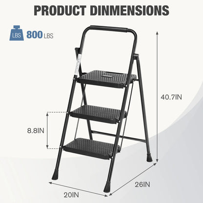 Folding 2 Step Ladder Stool with Anti-Slip Pedal 800lbs Capacity