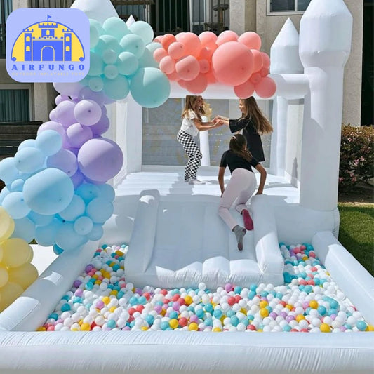 White Bounce House With Slide/Ball Pit With Blower