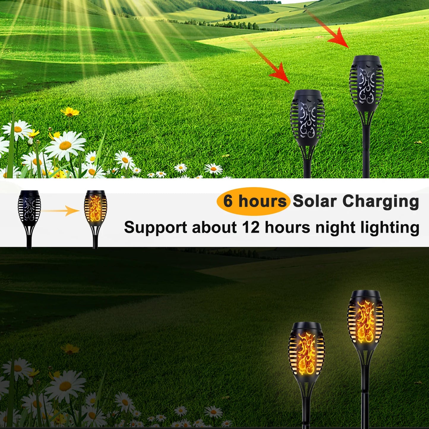 4/6/8/12Pcs Solar Powered Flickering Flame LED Torch Light