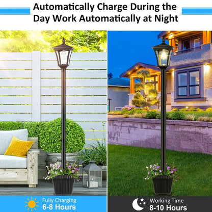 Solar Post Lamp with Planter for Backyard, Pathways