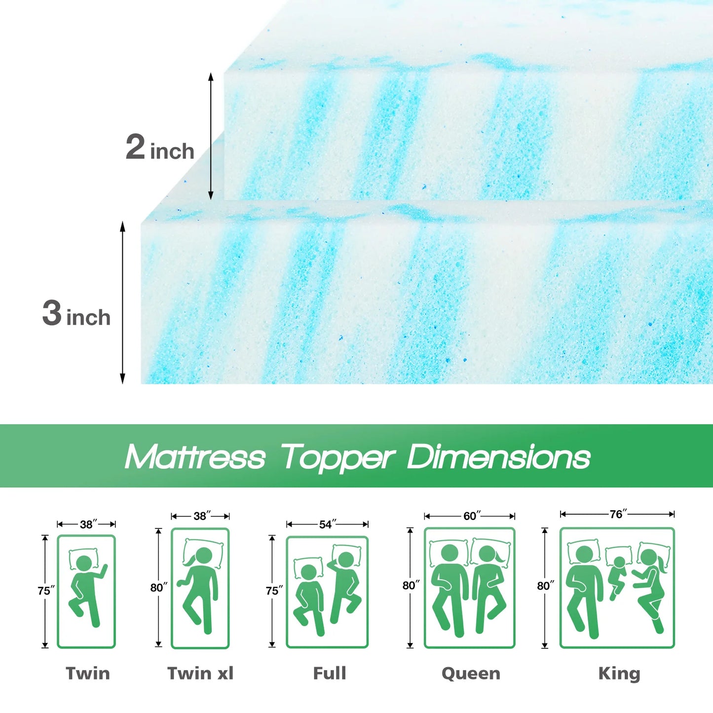 2-3 Inch Cooling Gel Memory Foam Mattress Topper