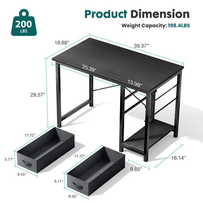 47IN Modern Computer Desk with 2 Drawers For Study, Office, Gaming room