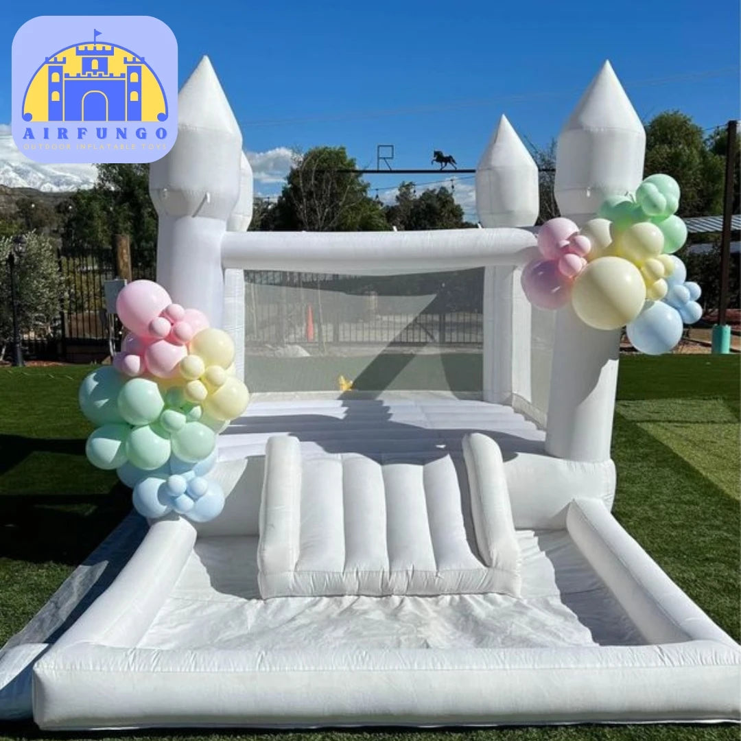 White Bounce House With Slide/Ball Pit With Blower