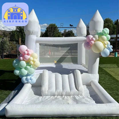 White Bounce House With Slide/Ball Pit With Blower
