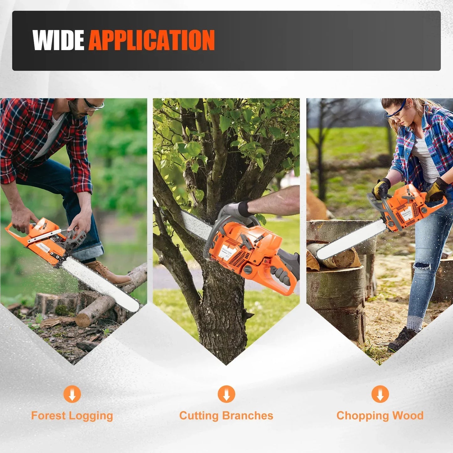 72CC 24" Gas Powered 2 Stroke Handheld Chain Saw for Wood Cutting