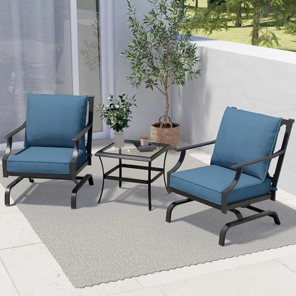 3 Piece Patio Set, 2 Motion Chairs with Side Table Perfect For Home, Garden, Deck