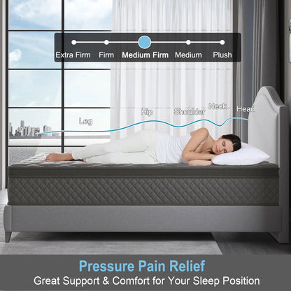Hybrid Spring Memory Foam Mattress in a Box, 10"12"14"Twin Full Queen King Sizes
