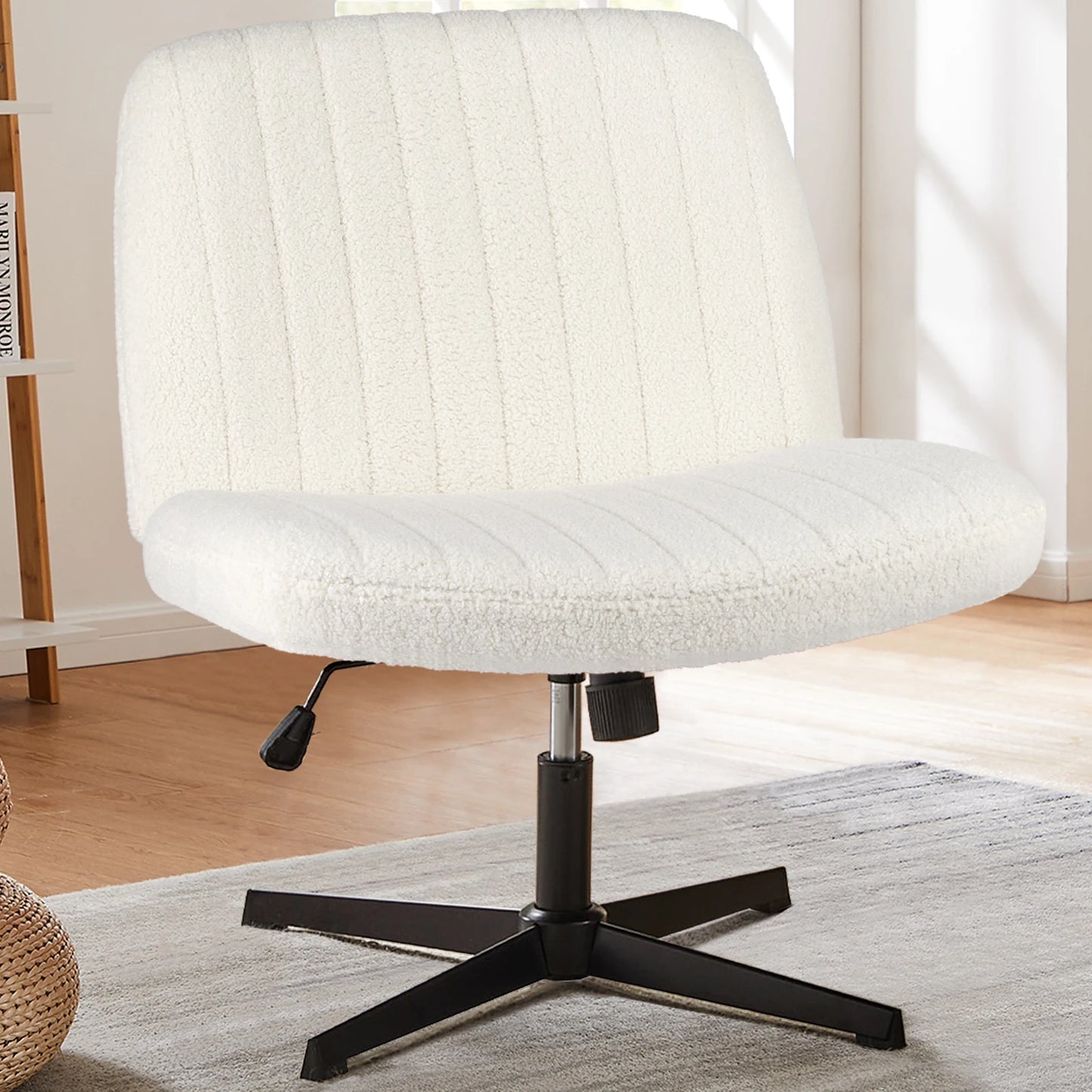 Adjustable Swivel Cross Legged Office, Living Room, Armless Gaming Chair, Vanity, Home Office