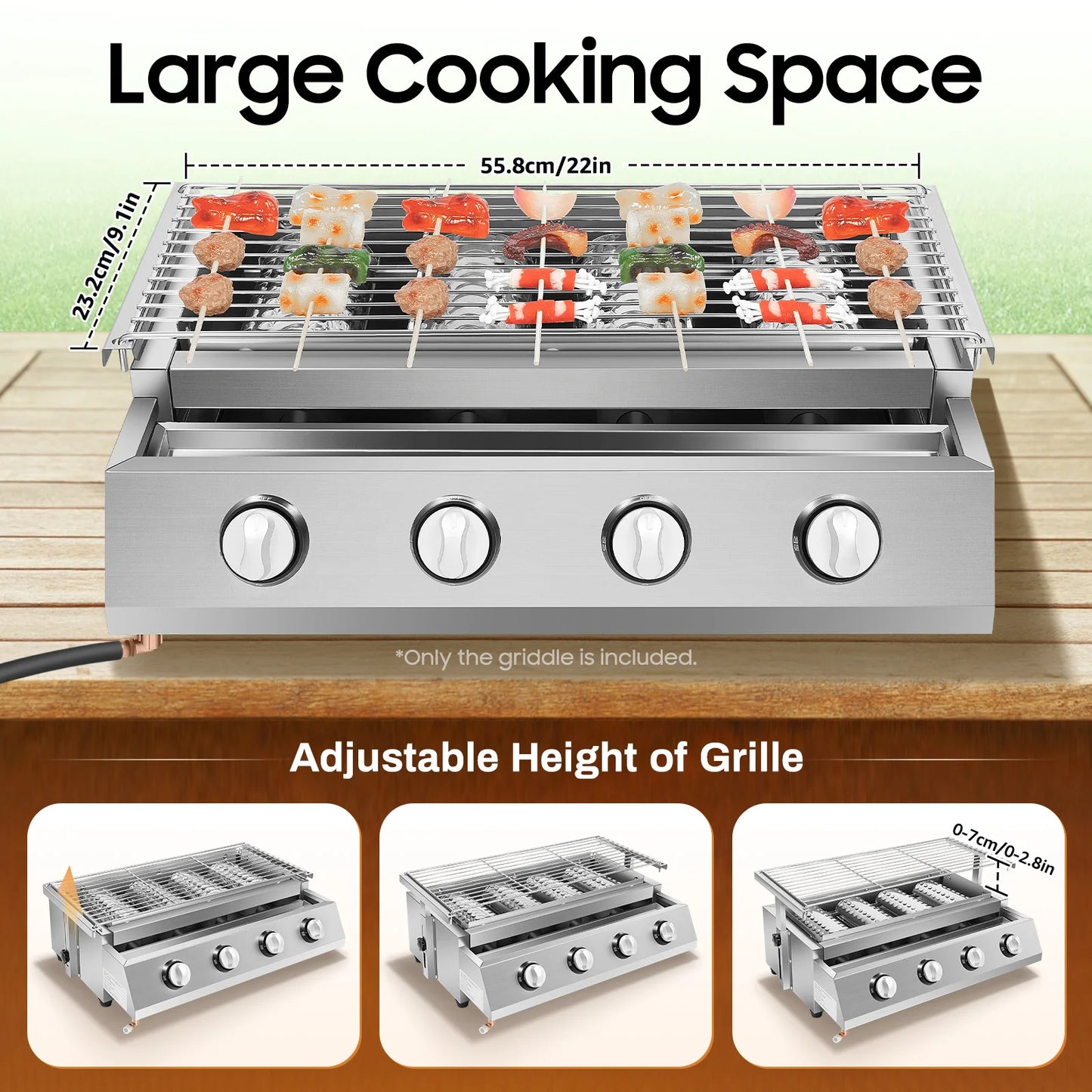Portable Propane Gas Grill. 4 Burner, Stainless Steel Smokeless, for Outdoor Patio parties