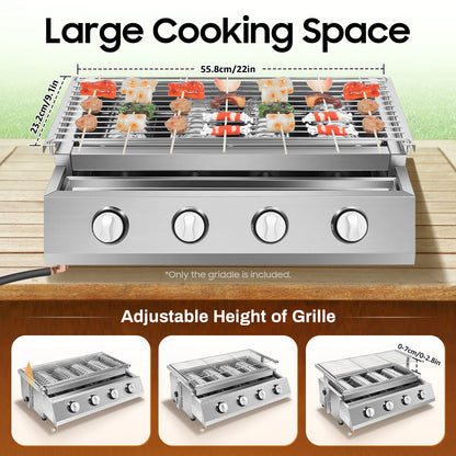 Portable Propane Gas Grill. 4 Burner, Stainless Steel Smokeless, for Outdoor Patio parties