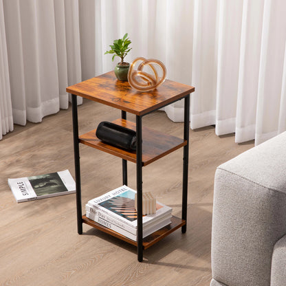 Two Steel Frame 3-Tier End Tables with Adjustable Feet