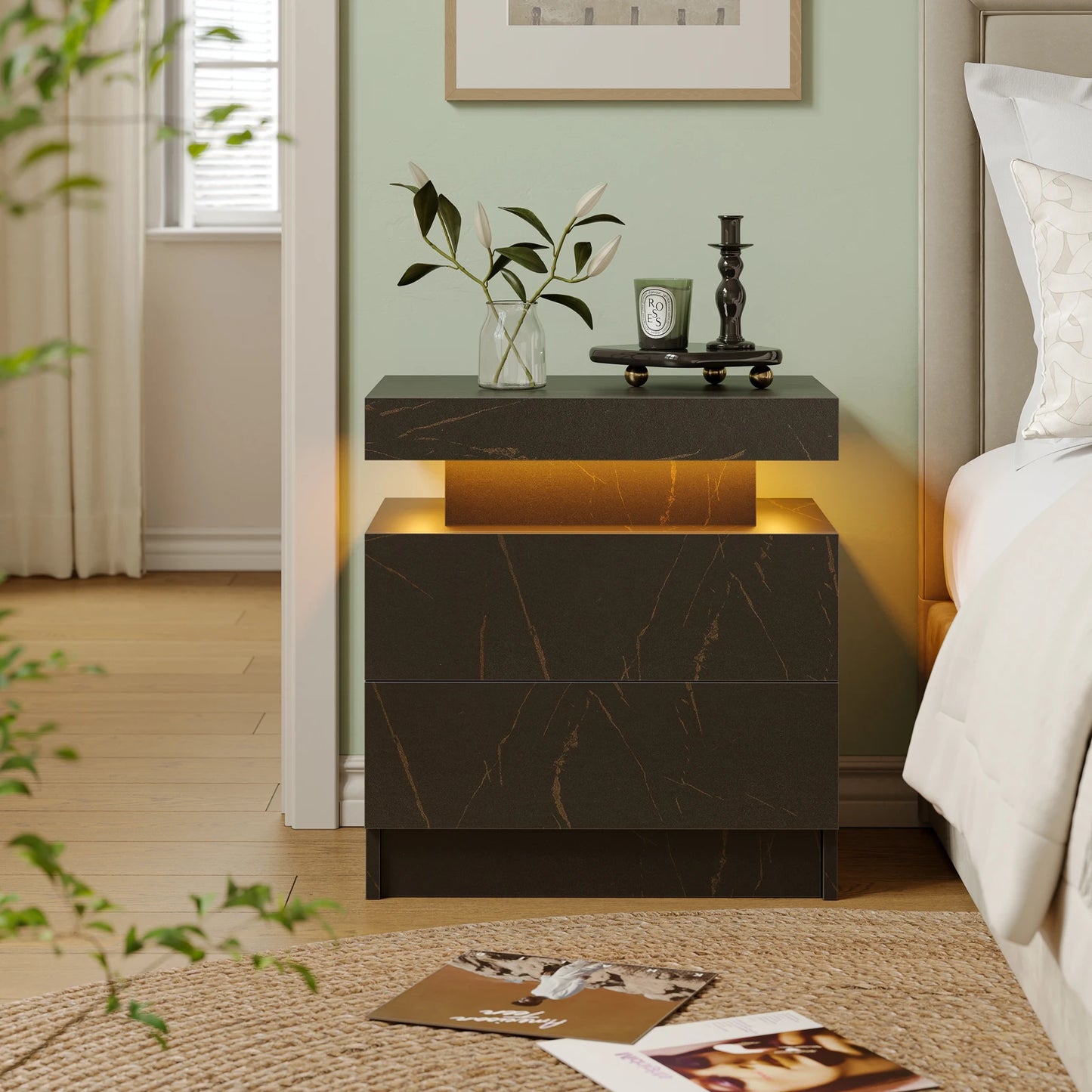 LED Nightstands with 2 Drawers for Bedroom, Living Room