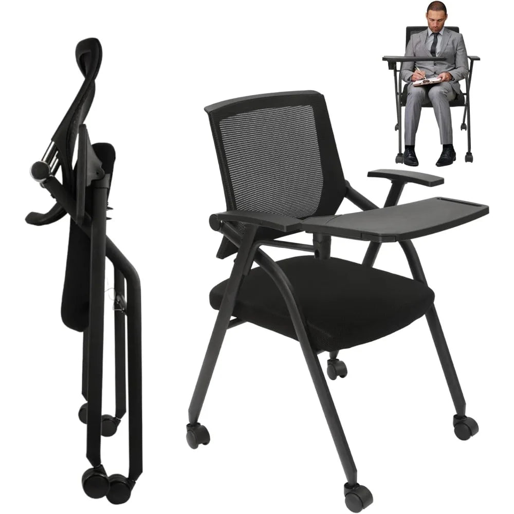 Tablet Armchair with Caster Wheels, Foldable Ergonomic Mesh Back and Arms