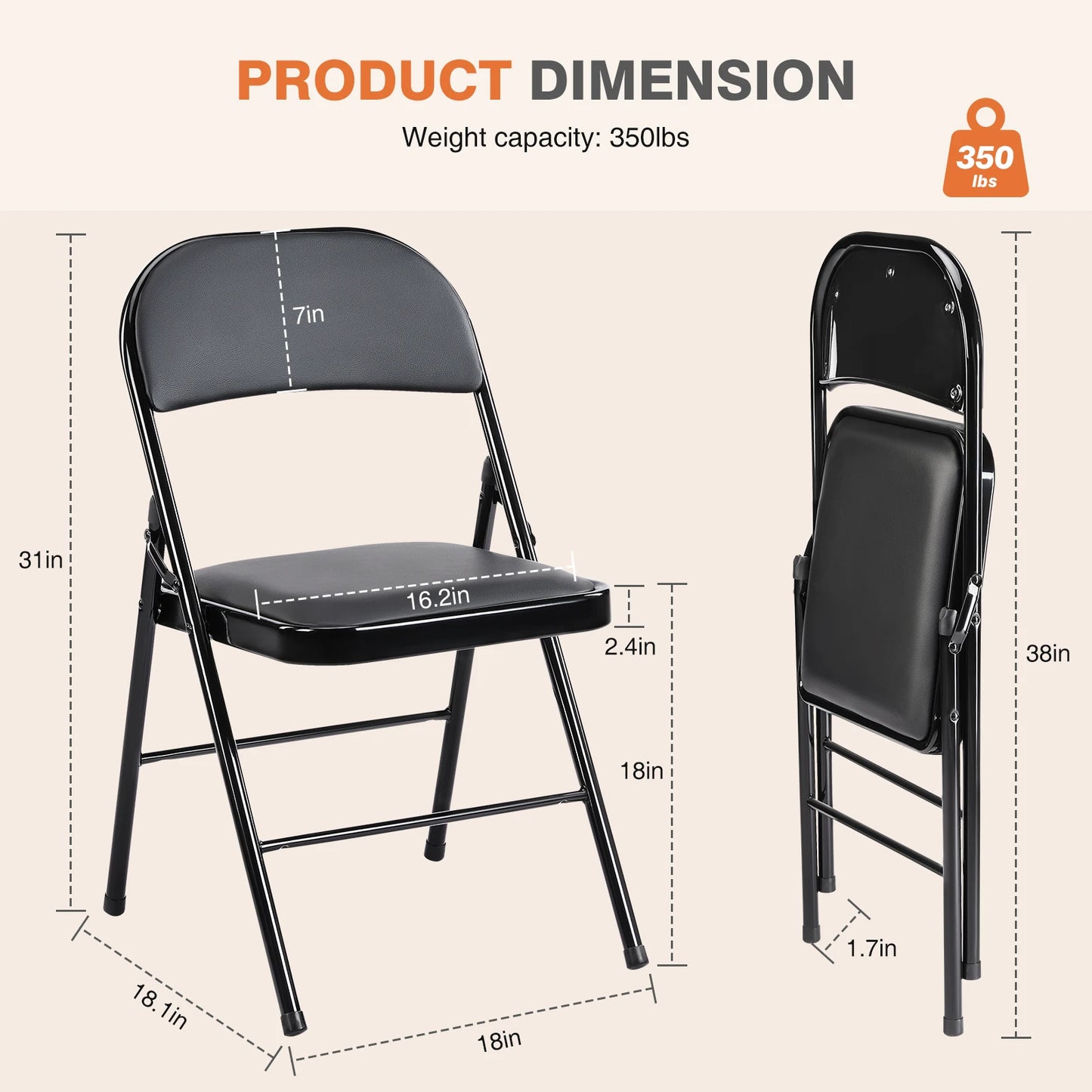 4 Pack Sturdy Metal, Leather Padded Folding Chairs