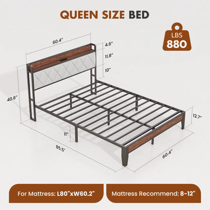 Soft Pack, Heavy Duty Metal Bed Frame with Headboard Charging Station, 1100lbs Capacity, Easy Assembly For Bedroom