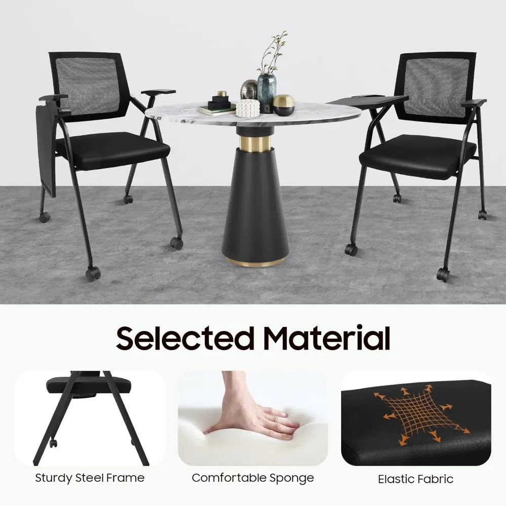 Tablet Armchair with Caster Wheels, Foldable Ergonomic Mesh Back and Arms