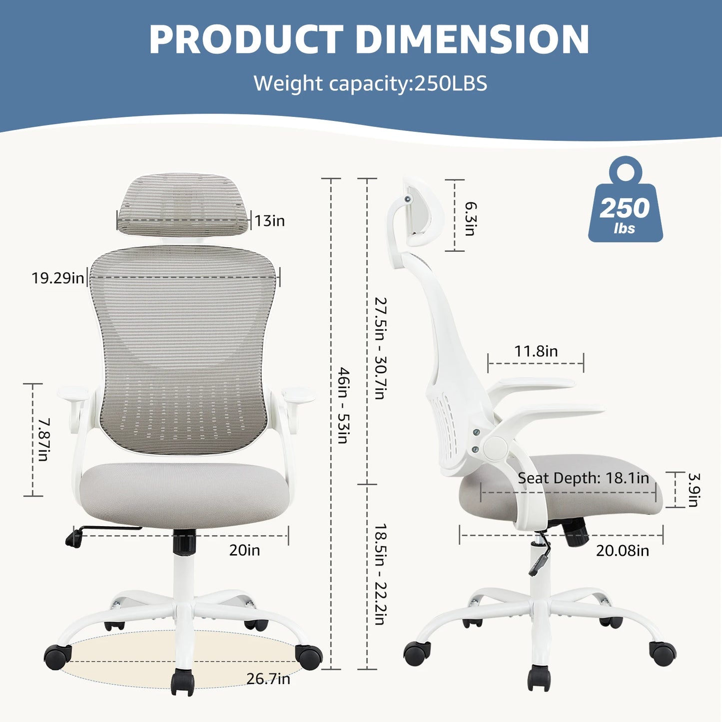 Comfortable Ergonomic Mesh Office, Computer Desk, Flip-up Arms Chair
