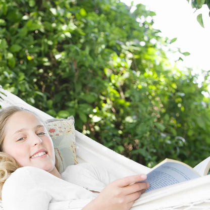 Double Boho Macrame Hammock with Elegant Tassels for Patio