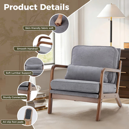 Mid Century Modern Accent Chair with Arms and Waist Cushion