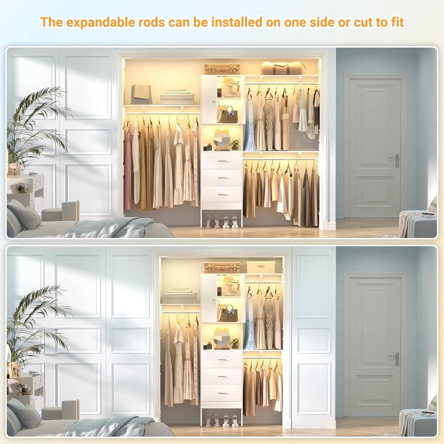Walk In Closet System with Doors & 3 Shelving Towers