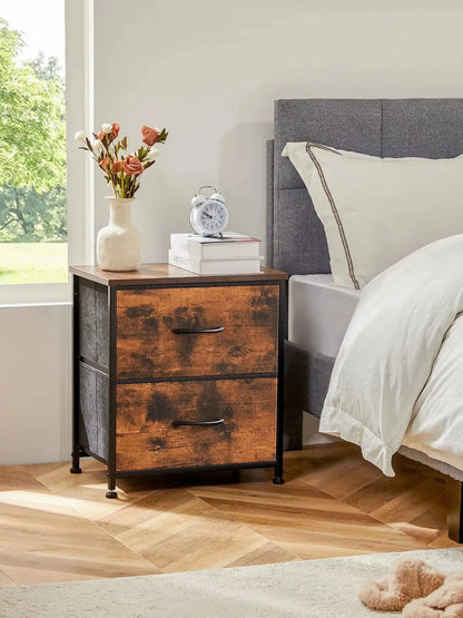 2 Fabric Drawers Bedside Nightstand